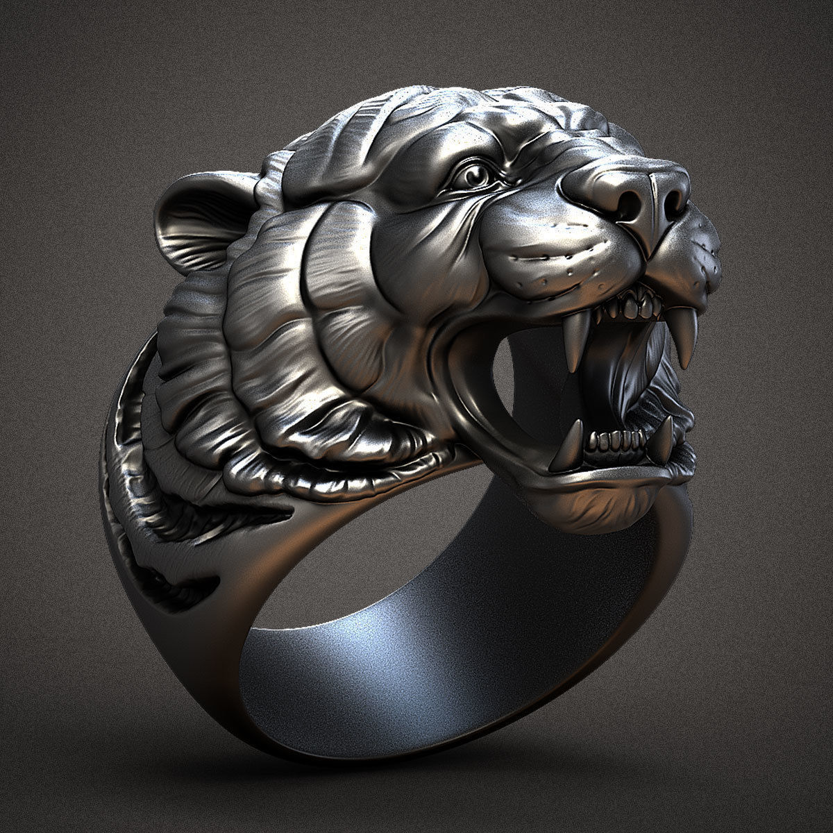Zyan Gems | Unique Designed Tiger Face Ring |  Sterling Silver Oxidized Ring