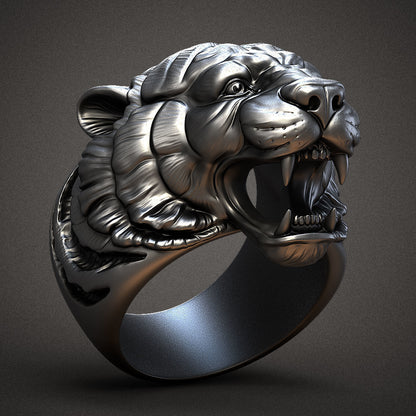 Zyan Gems | Unique Designed Tiger Face Ring |  Sterling Silver Oxidized Ring
