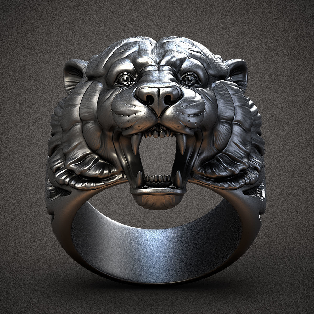 Zyan Gems | Unique Designed Tiger Face Ring |  Sterling Silver Oxidized Ring
