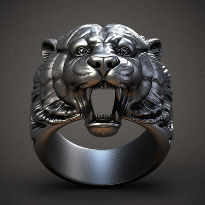 Zyan Gems | Unique Designed Tiger Face Ring |  Sterling Silver Oxidized Ring