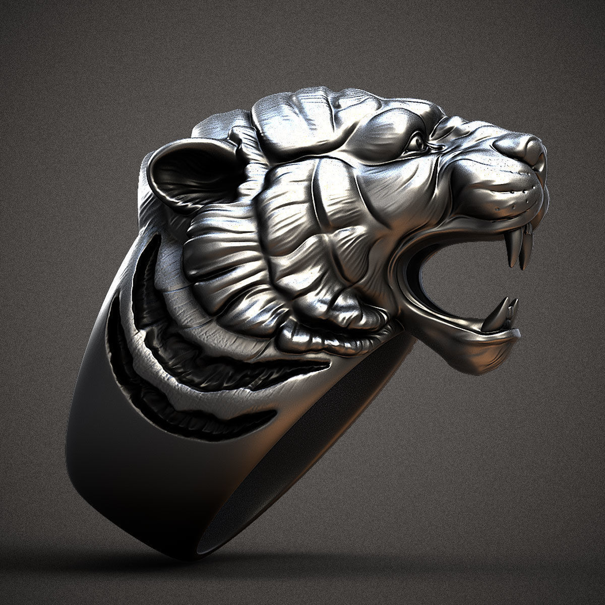 Zyan Gems | Unique Designed Tiger Face Ring |  Sterling Silver Oxidized Ring
