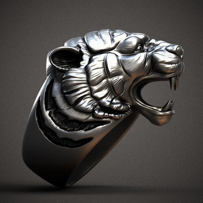 Zyan Gems | Unique Designed Tiger Face Ring |  Sterling Silver Oxidized Ring