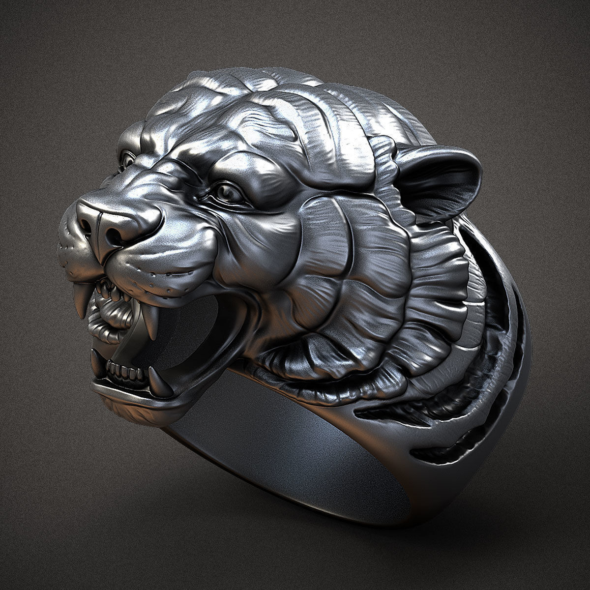Zyan Gems | Unique Designed Tiger Face Ring |  Sterling Silver Oxidized Ring