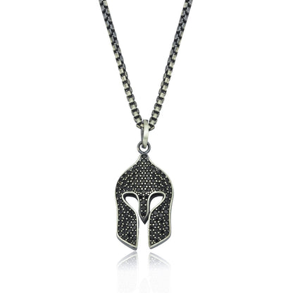 Zyan Gems | Unique Designed Roman Helmet Pendant Studded with Black Zircons for Men |  Sterling Silver Oxidized Pendant