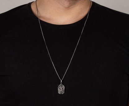 Zyan Gems | Unique Designed Roman Helmet Pendant Studded with Black Zircons for Men |  Sterling Silver Oxidized Pendant