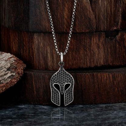 Zyan Gems | Unique Designed Roman Helmet Pendant Studded with Black Zircons for Men |  Sterling Silver Oxidized Pendant