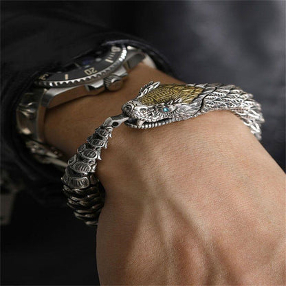 Unique Golden Head Oxidized Snake Bracelet with Blue Eyes | 925 Sterling Silver Oxidized Bracelet | Unisex Jewelry Authenticity and 925