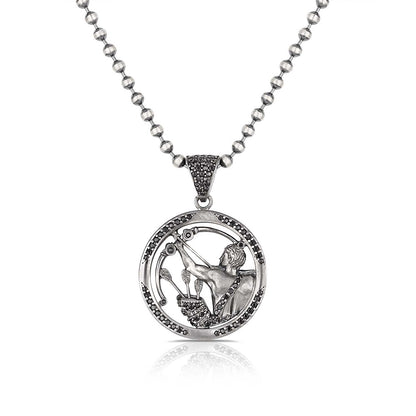 Zyan Gems | Unique Sagittarius Zodiac Designed Pendant Studded with Black Zircons | Unisex  Sterling Silver Oxidized Pendant