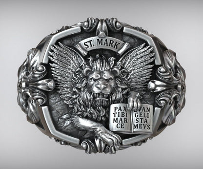 Zyan Gems | Unique Designed St. Mark Lion with Cross Ring |  Sterling Silver Oxidized Ring