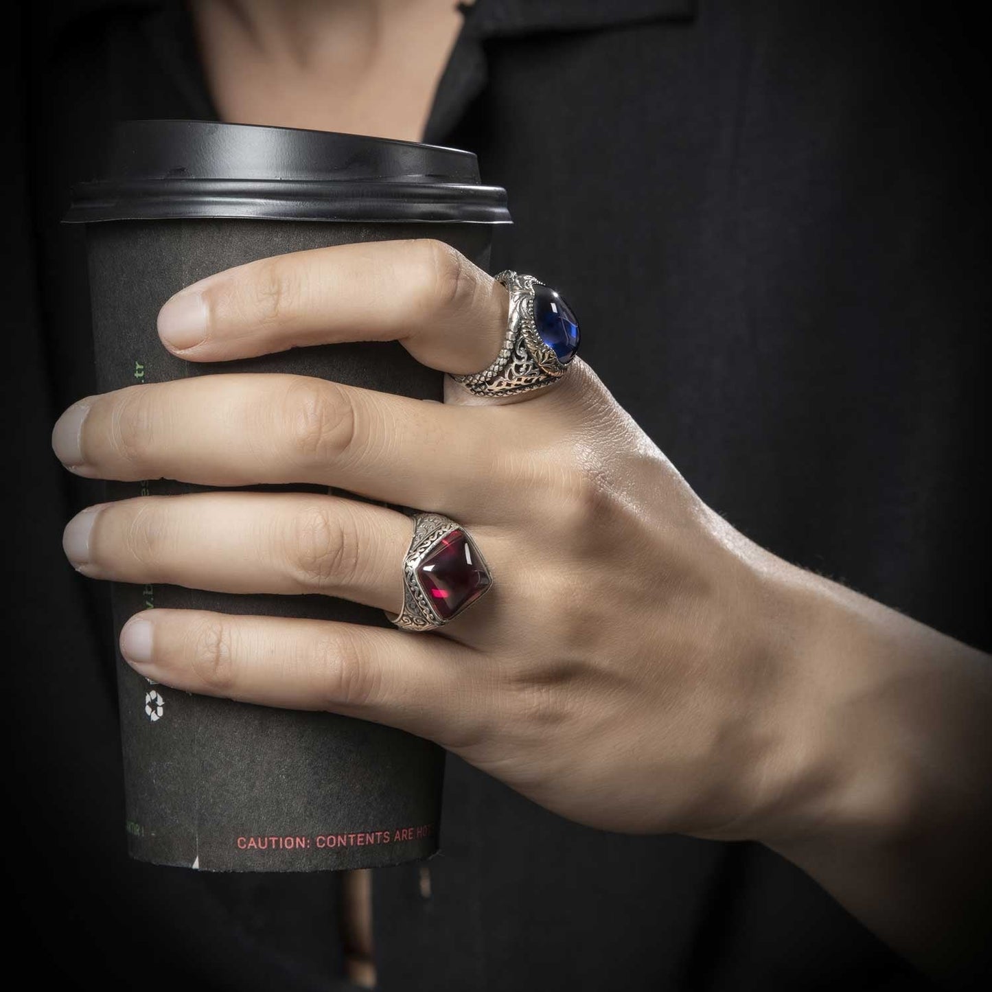 Zyan Gems | Unique Turkish Style Ring with S Sapphire |  Sterling Silver Oxidized Ring