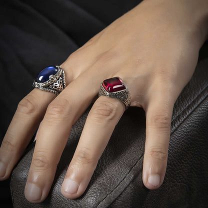 Zyan Gems | Unique Turkish Style Ring with S Sapphire |  Sterling Silver Oxidized Ring