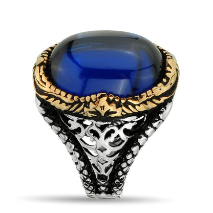 Zyan Gems | Unique Turkish Style Ring with S Sapphire |  Sterling Silver Oxidized Ring