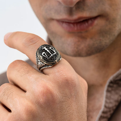 Zyan Gems | Unique Handmade Turkish Style Libra Zodiac Signet Ring for Librans |  Sterling Silver Oxidized Ring