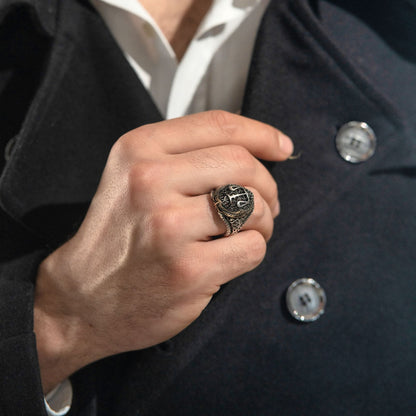 Zyan Gems | Unique Handmade Turkish Style Libra Zodiac Signet Ring for Librans |  Sterling Silver Oxidized Ring