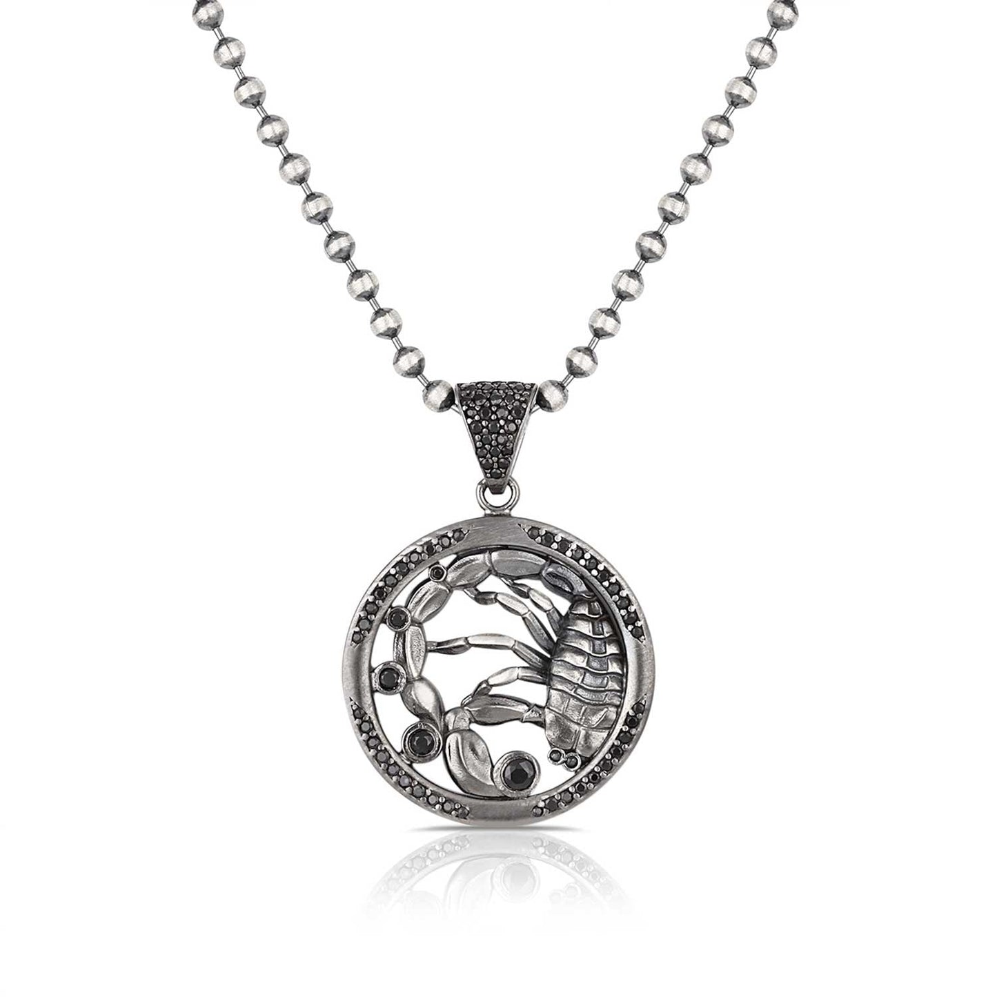 Zyan Gems | Unique Scorpio Zodiac Designed Pendant Studded with Black Zircons | Unisex  Sterling Silver Oxidized Pendant