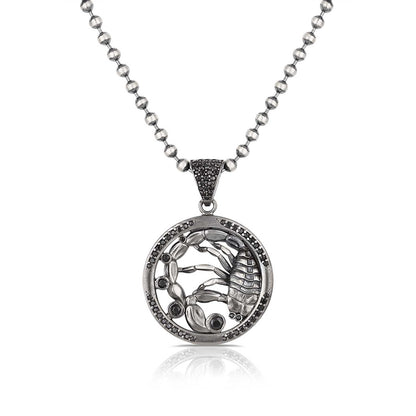Zyan Gems | Unique Scorpio Zodiac Designed Pendant Studded with Black Zircons | Unisex  Sterling Silver Oxidized Pendant