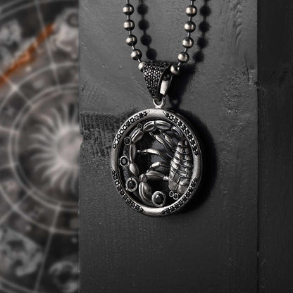 Zyan Gems | Unique Scorpio Zodiac Designed Pendant Studded with Black Zircons | Unisex  Sterling Silver Oxidized Pendant