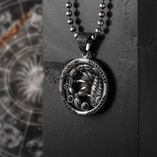 Zyan Gems | Unique Scorpio Zodiac Designed Pendant Studded with Black Zircons | Unisex  Sterling Silver Oxidized Pendant