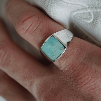 Zyan Gems | Unique Turkish  Style Ring with Natural Blue Turquoise |  Sterling Silver Oxidized Ring