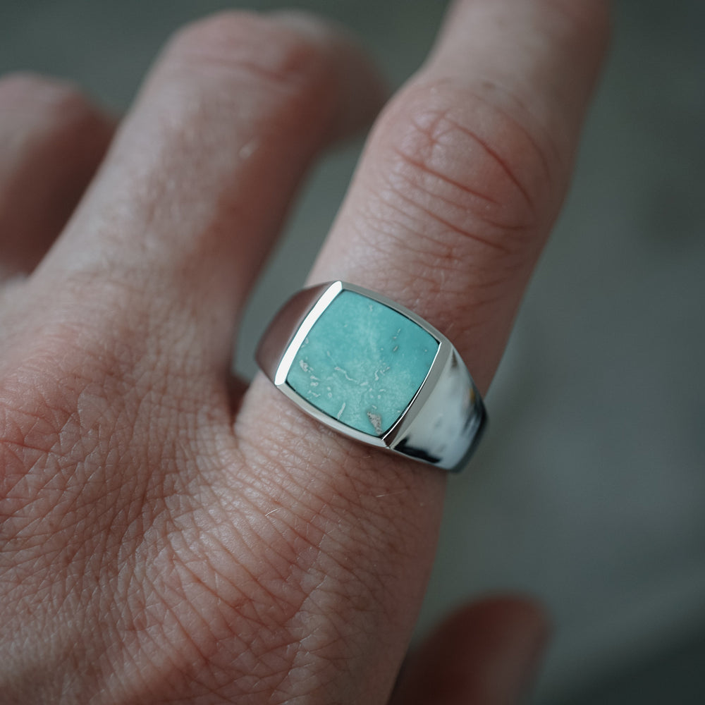 Zyan Gems | Unique Turkish  Style Ring with Natural Blue Turquoise |  Sterling Silver Oxidized Ring