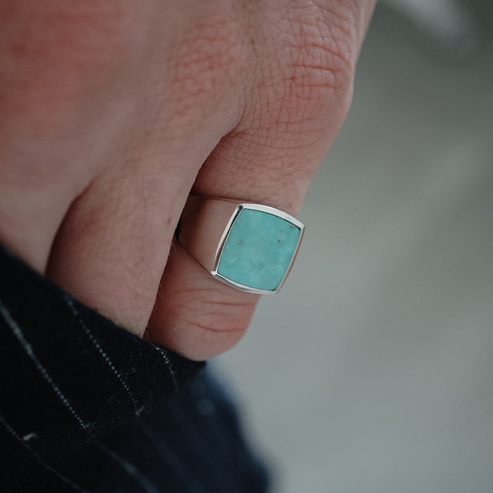 Zyan Gems | Unique Turkish  Style Ring with Natural Blue Turquoise |  Sterling Silver Oxidized Ring