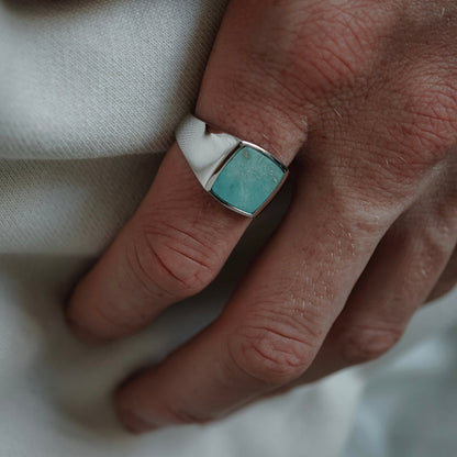 Zyan Gems | Unique Turkish  Style Ring with Natural Blue Turquoise |  Sterling Silver Oxidized Ring