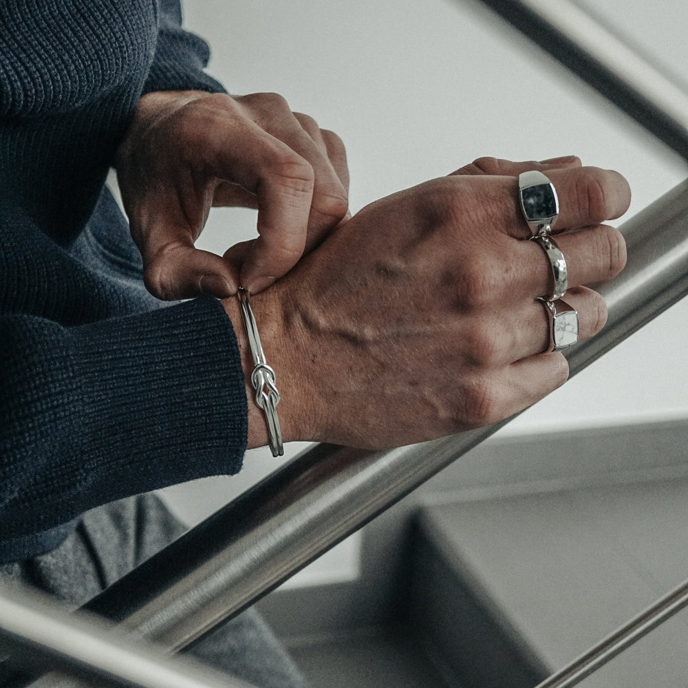 Zyan Gems | Adjustable Unique Knot Designed Bangle/kadaa/Handcuff for Men & Boys |  Sterling Silver Bracelet