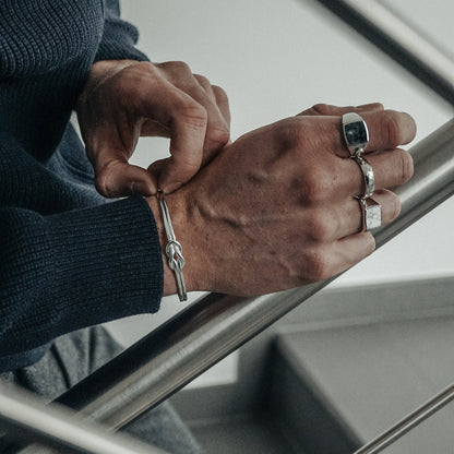 Zyan Gems | Adjustable Unique Knot Designed Bangle/kadaa/Handcuff for Men & Boys |  Sterling Silver Bracelet