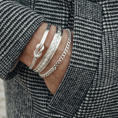 Zyan Gems | Adjustable Braided Style Bangle/kadaa/Handcuff for Men & Boys |  Sterling Silver Bracelet