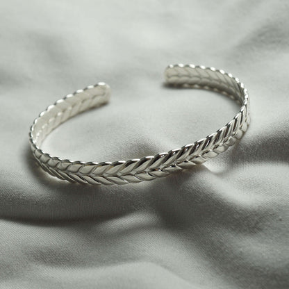 Zyan Gems | Adjustable Leaf Style Bangle/kadaa/Handcuff for Men & Boys |  Sterling Silver Bracelet