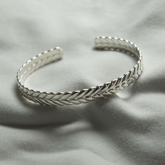 Zyan Gems | Adjustable Leaf Style Bangle/kadaa/Handcuff for Men & Boys |  Sterling Silver Bracelet