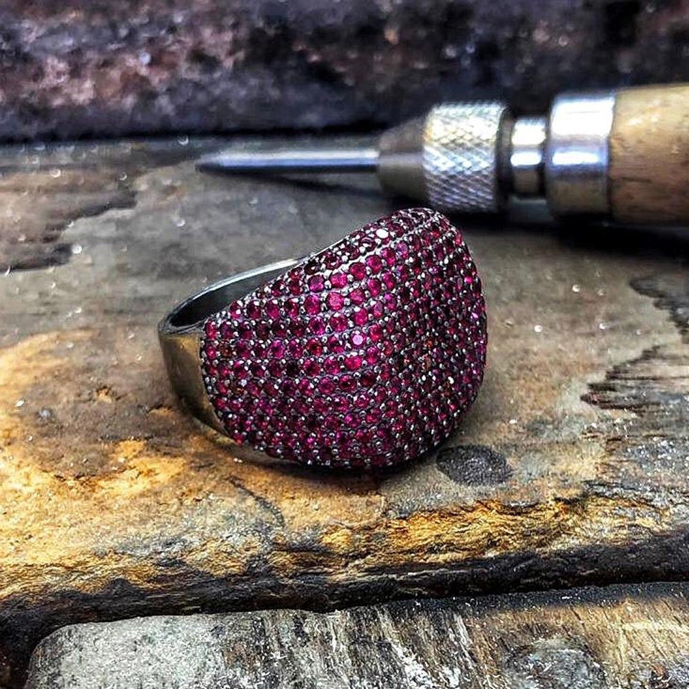 Zyan Gems | Unique Handmade Turkish Style Ring Studded with AAA+ Ruby Stones |   Sterling Silver Ring