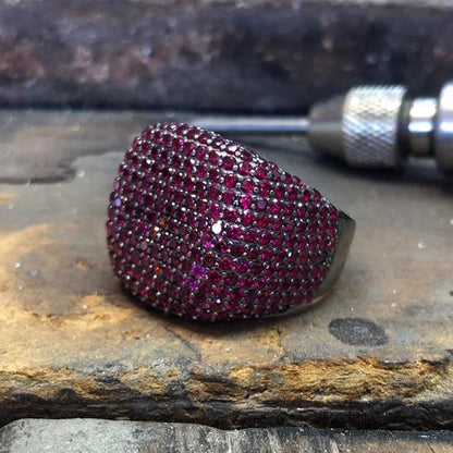 Zyan Gems | Unique Handmade Turkish Style Ring Studded with AAA+ Ruby Stones |   Sterling Silver Ring