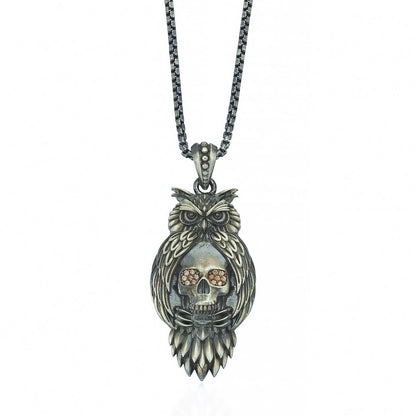 Zyan Gems | Unique Designed Owl with Skull Pendant for Men |  Sterling Silver Oxidized Pendant