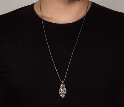 Zyan Gems | Unique Designed Owl with Skull Pendant for Men |  Sterling Silver Oxidized Pendant