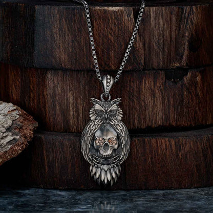 Zyan Gems | Unique Designed Owl with Skull Pendant for Men |  Sterling Silver Oxidized Pendant