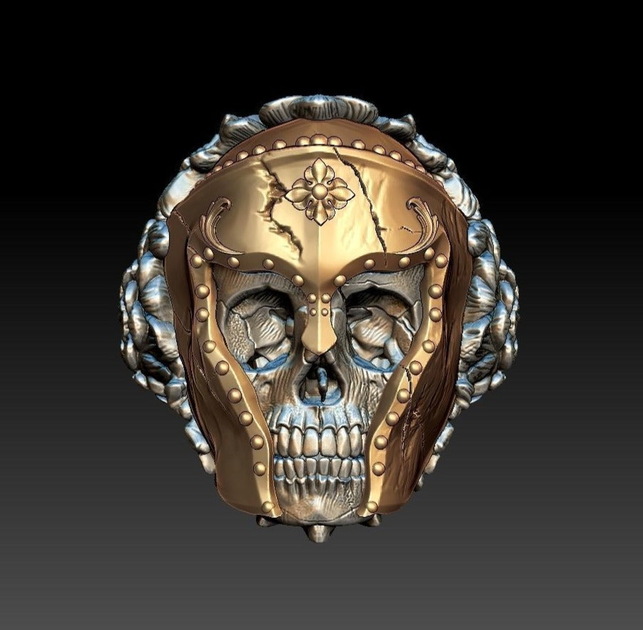 Zyan Gems | Unique Designed Warrior Skull Ring |  Sterling Silver Oxidized Ring