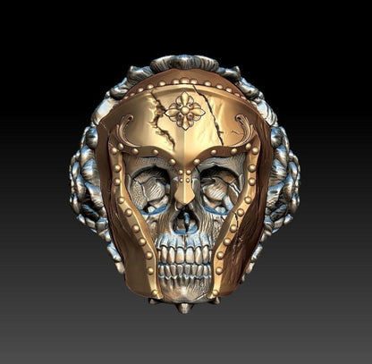 Zyan Gems | Unique Designed Warrior Skull Ring |  Sterling Silver Oxidized Ring
