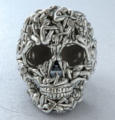 Zyan Gems | Unique Designed Women's Body Skull Ring |  Sterling Silver Oxidized Ring