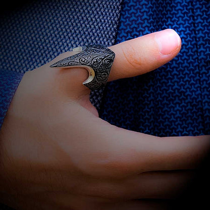 Zyan Gems | Unique Turkish Style Signet Thumb Ring |  Sterling Silver Oxidized Ring