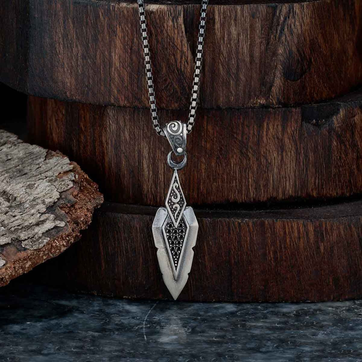Zyan Gems | Unique Designed Sword Blade Pendant for Men |  Sterling Silver Oxidized Pendant