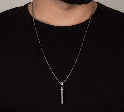 Zyan Gems | Unique Designed Sword Pendant Studded with Cubic Zircons for Men |  Sterling Silver Oxidized Pendant