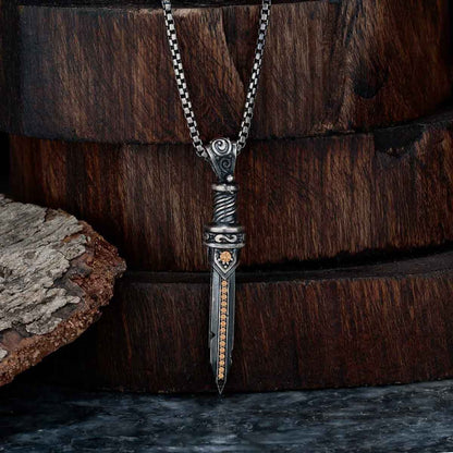 Zyan Gems | Unique Designed Sword Pendant Studded with Cubic Zircons for Men |  Sterling Silver Oxidized Pendant