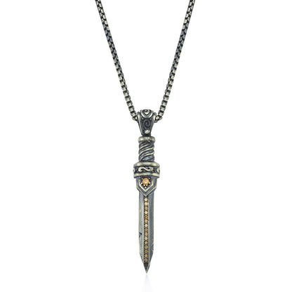 Zyan Gems | Unique Designed Sword Pendant Studded with Cubic Zircons for Men |  Sterling Silver Oxidized Pendant