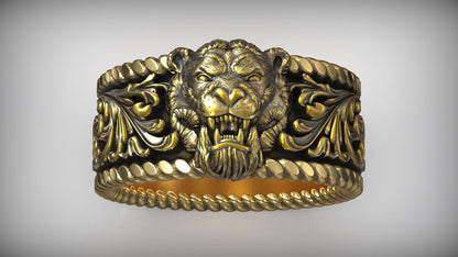 Zyan Gems | Unique Designed Solid 3D Tiger Face Band Ring |  Sterling Silver Oxidized Ring