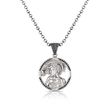Zyan Gems | Unique Virgo Zodiac Designed Pendant Studded with Black Zircons | Unisex  Sterling Silver Oxidized Pendant