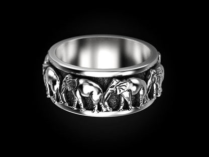 Zyan Gems | Antique Designed Elephant Band Ring |  Sterling Silver Oxidized Ring