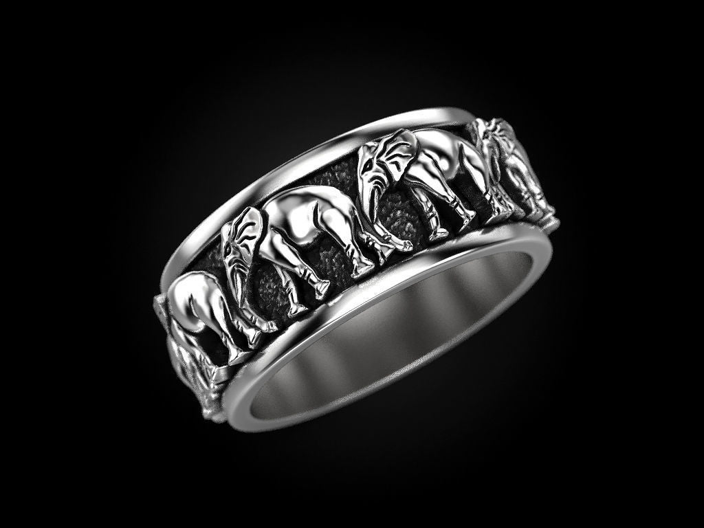 Zyan Gems | Antique Designed Elephant Band Ring |  Sterling Silver Oxidized Ring