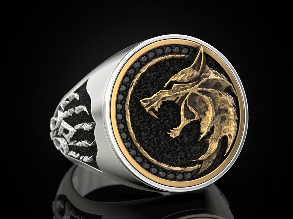 Zyan Gems | Unique Designed Wolf Witcher Face Ring |  Sterling Silver Oxidized Ring Studded with Black Zircons stones