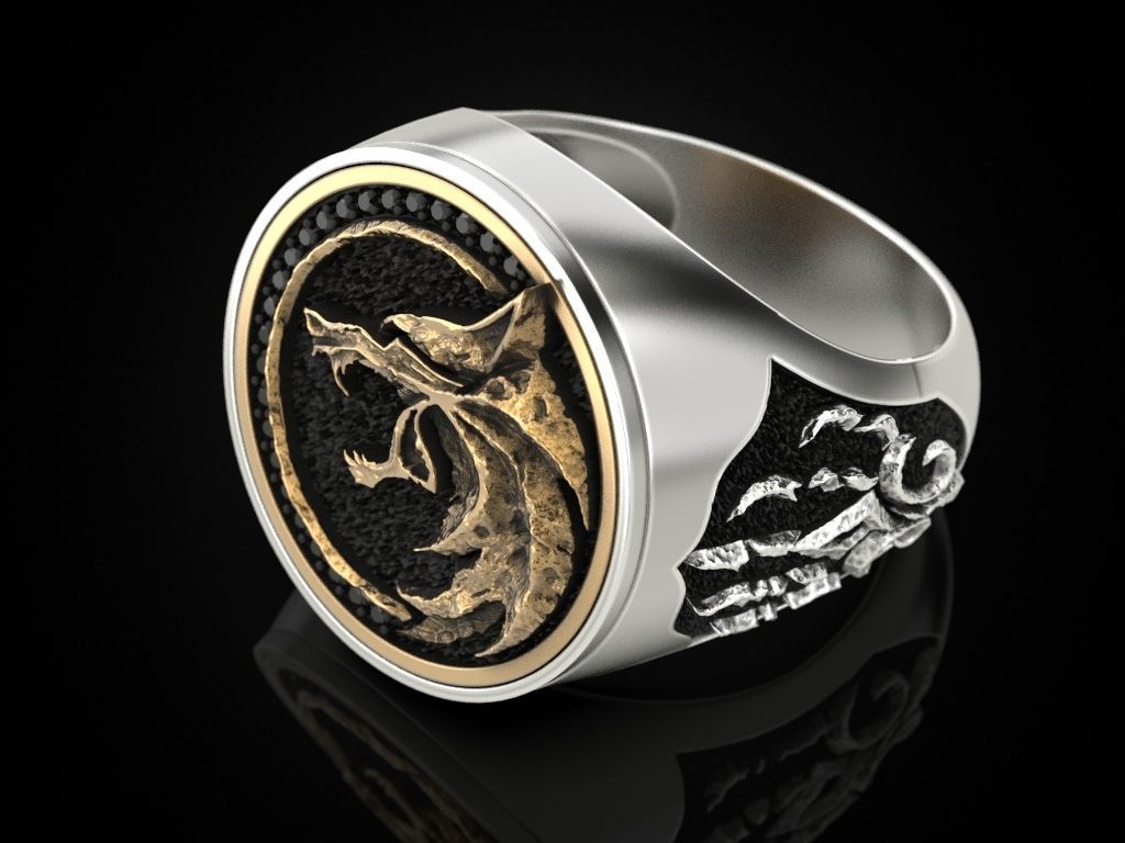 Zyan Gems | Unique Designed Wolf Witcher Face Ring |  Sterling Silver Oxidized Ring Studded with Black Zircons stones